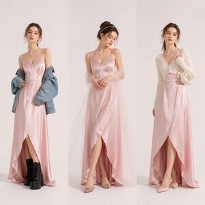 Blush Pink Satin Dress 12 High Low Romantic Grunge Princess Wedding Fairy Edgy
